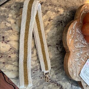 Beaded Purse Strap with Gold and white Stripes